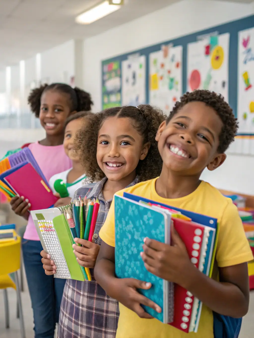 A photo of children participating in a theatre arts program, smiling and engaged in creative activities.